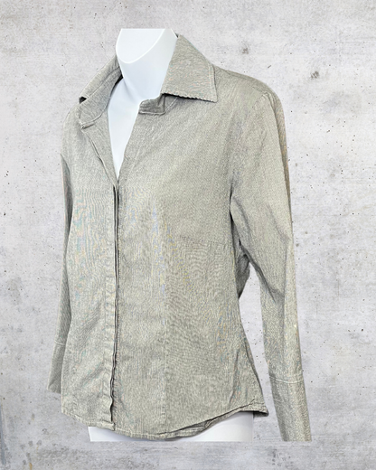 French Dressing Micro-Stripe Button-Up Shirt - Size 6