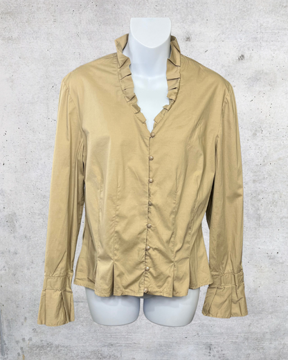 Bali Ruffle-Neck Button Blouse - Size 10