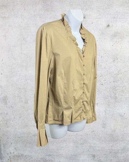 Bali Ruffle-Neck Button Blouse - Size 10