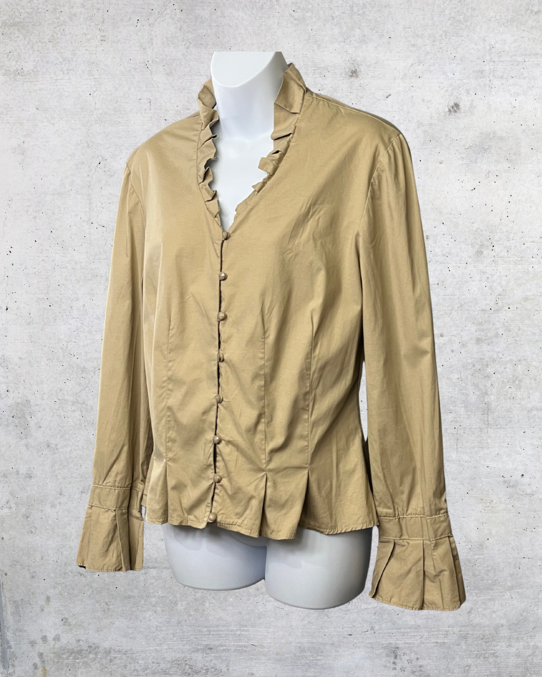 Bali Ruffle-Neck Button Blouse - Size 10