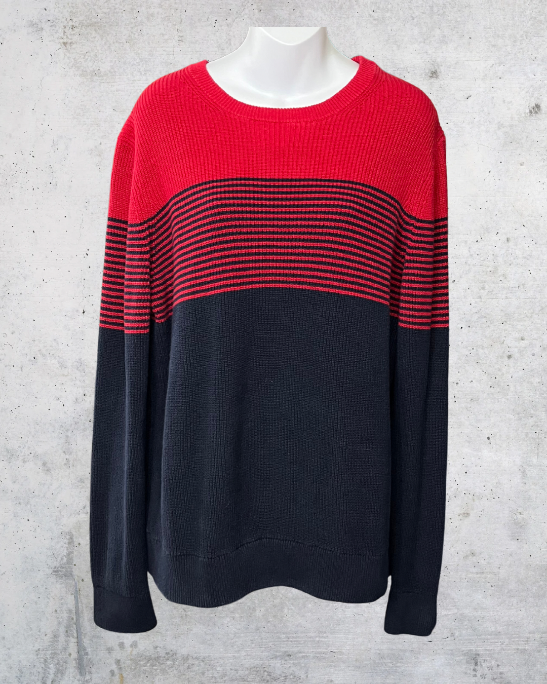 Express Red + Navy Colorblock Knit Sweater — XL
