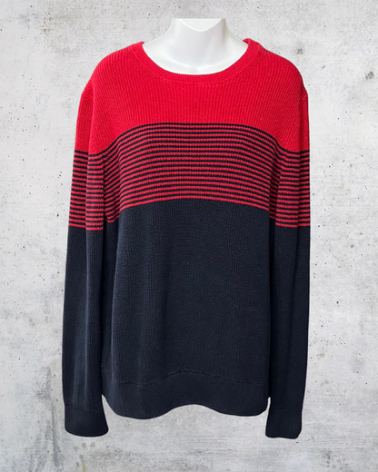 Express Red + Navy Colorblock Knit Sweater — XL
