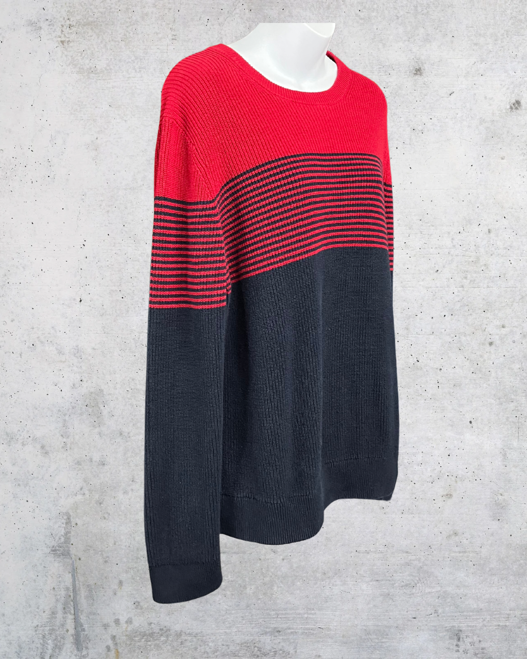 Express Red + Navy Colorblock Knit Sweater — XL