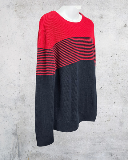 Express Red + Navy Colorblock Knit Sweater — XL