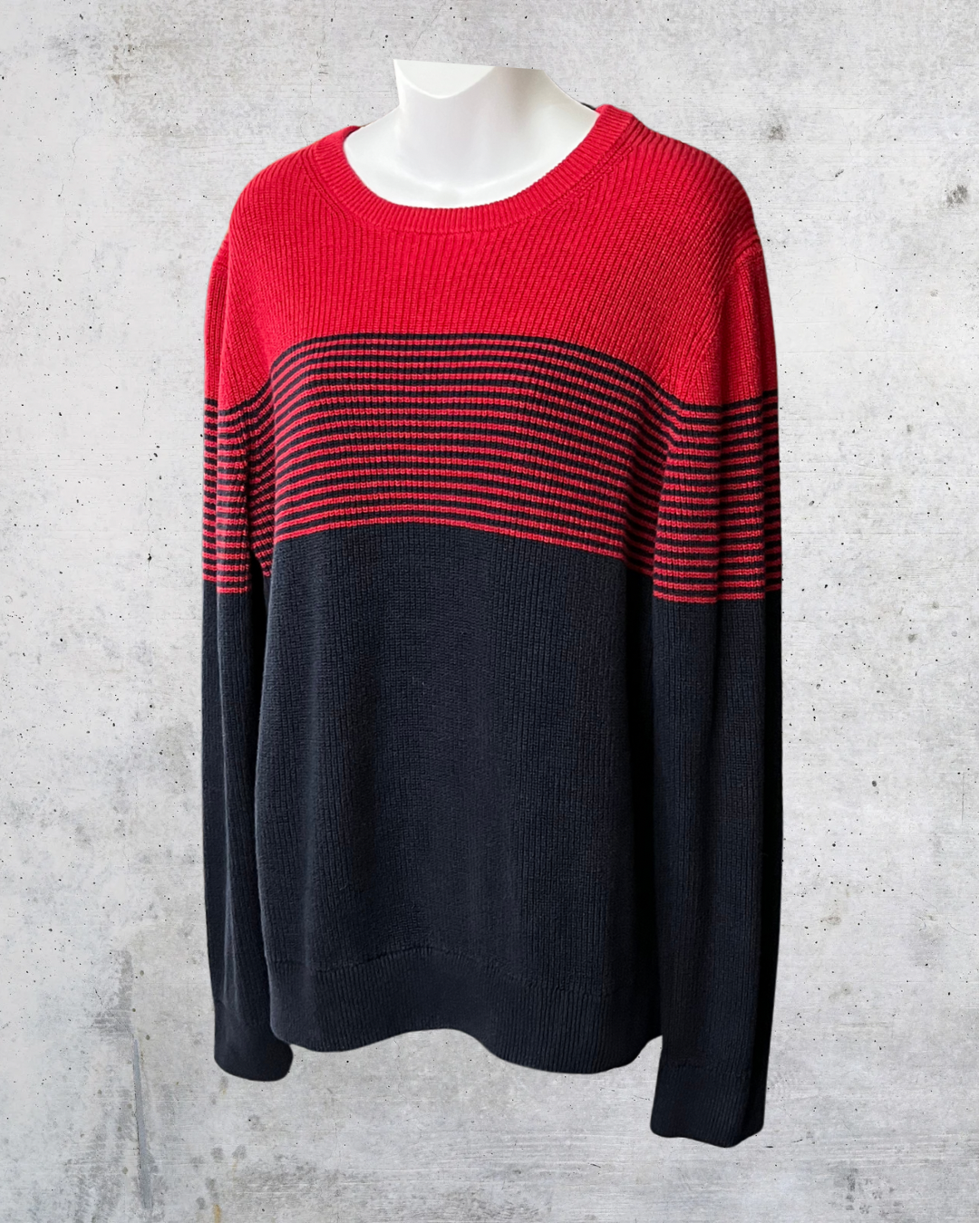 Express Red + Navy Colorblock Knit Sweater — XL