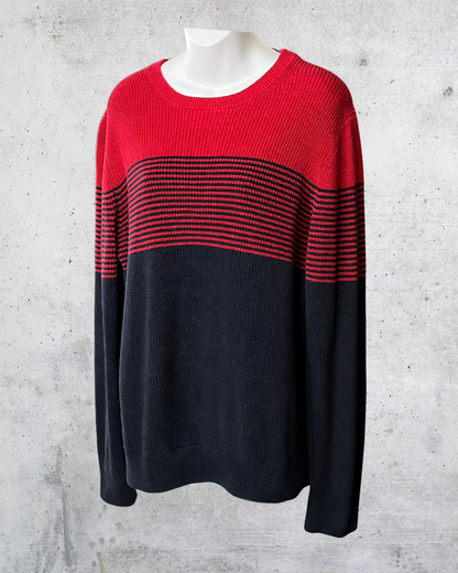 Express Red + Navy Colorblock Knit Sweater — XL