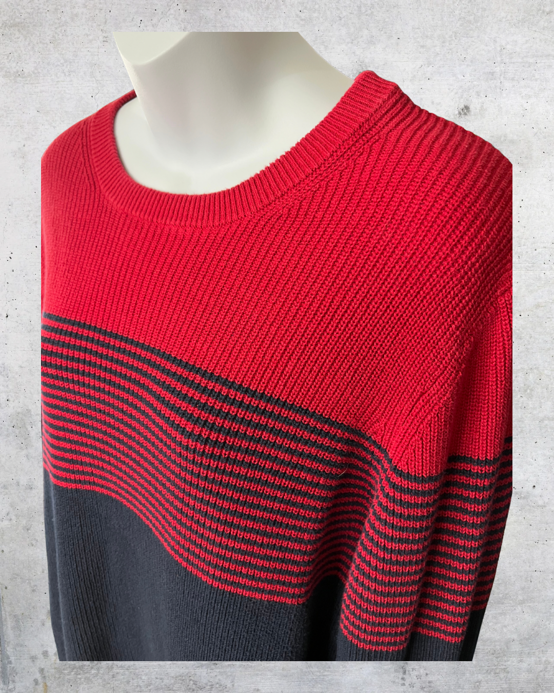 Express Red + Navy Colorblock Knit Sweater — XL