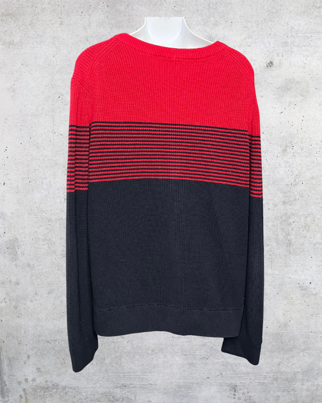 Express Red + Navy Colorblock Knit Sweater — XL