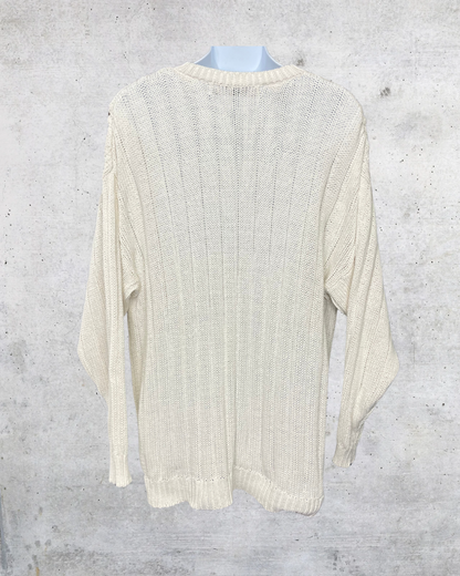 Chaus Cream Cable-Knit V-Neck Sweater - Large