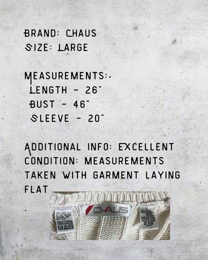 Chaus Cream Cable-Knit V-Neck Sweater - Large