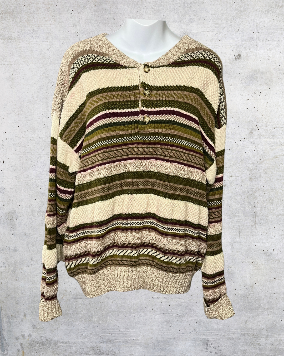 Northwest Territory Striped Henley Knit Sweater - Large