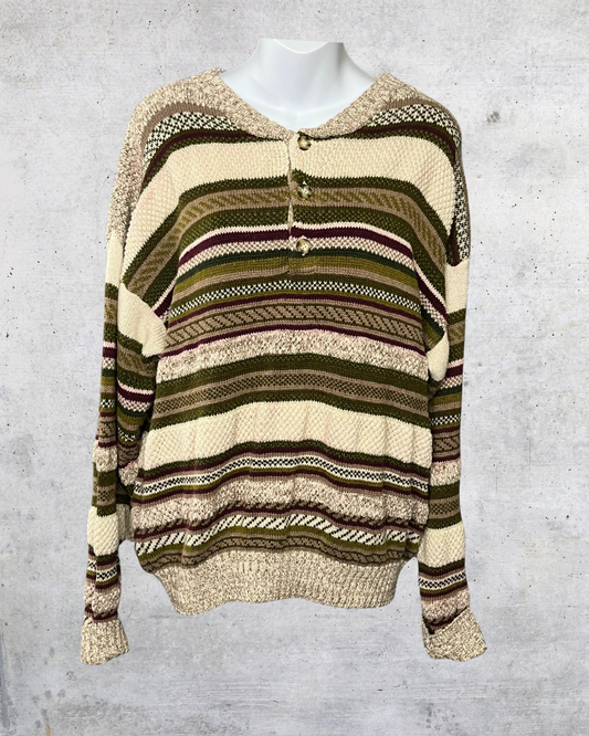 Northwest Territory Striped Henley Knit Sweater - Large