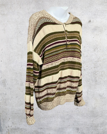 Northwest Territory Striped Henley Knit Sweater - Large