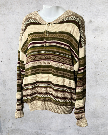 Northwest Territory Striped Henley Knit Sweater - Large
