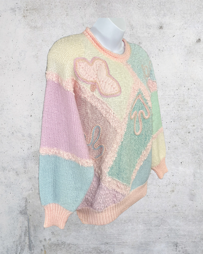 Vintage Jaclyn Smith Pastel Patchwork Beaded Sweater – Large
