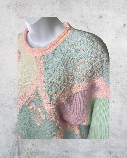 Vintage Jaclyn Smith Pastel Patchwork Beaded Sweater – Large