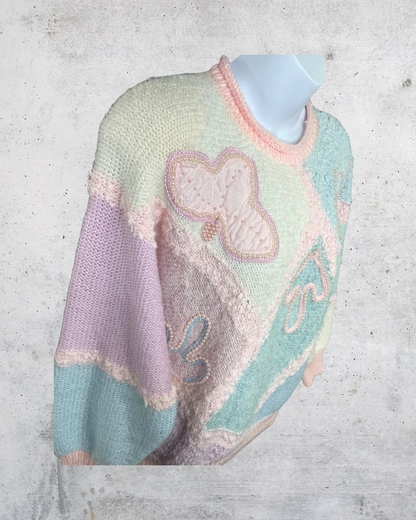 Vintage Jaclyn Smith Pastel Patchwork Beaded Sweater – Large