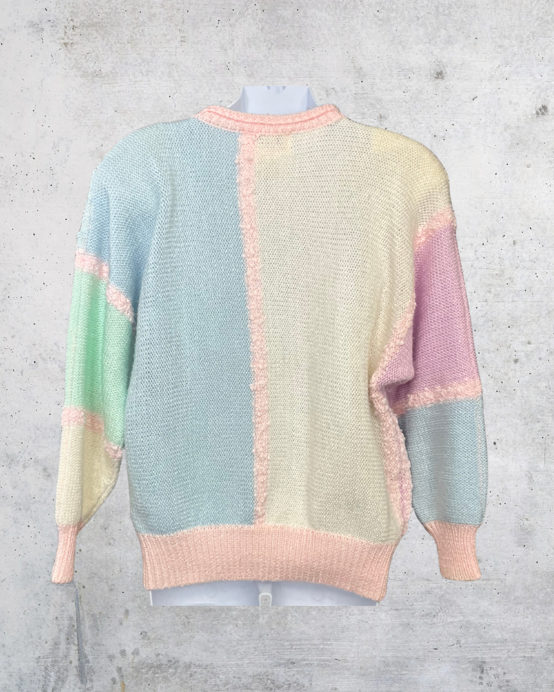 Vintage Jaclyn Smith Pastel Patchwork Beaded Sweater – Large