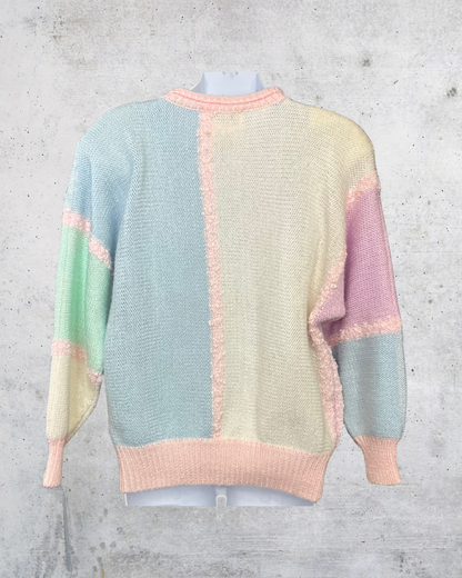 Vintage Jaclyn Smith Pastel Patchwork Beaded Sweater – Large