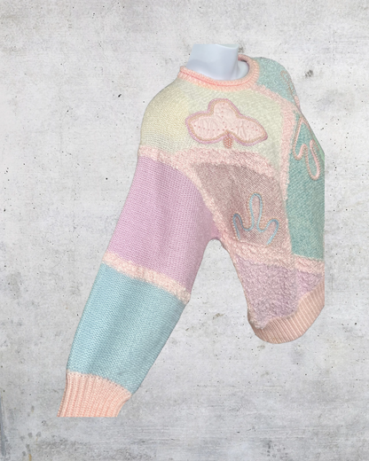 Vintage Jaclyn Smith Pastel Patchwork Beaded Sweater – Large