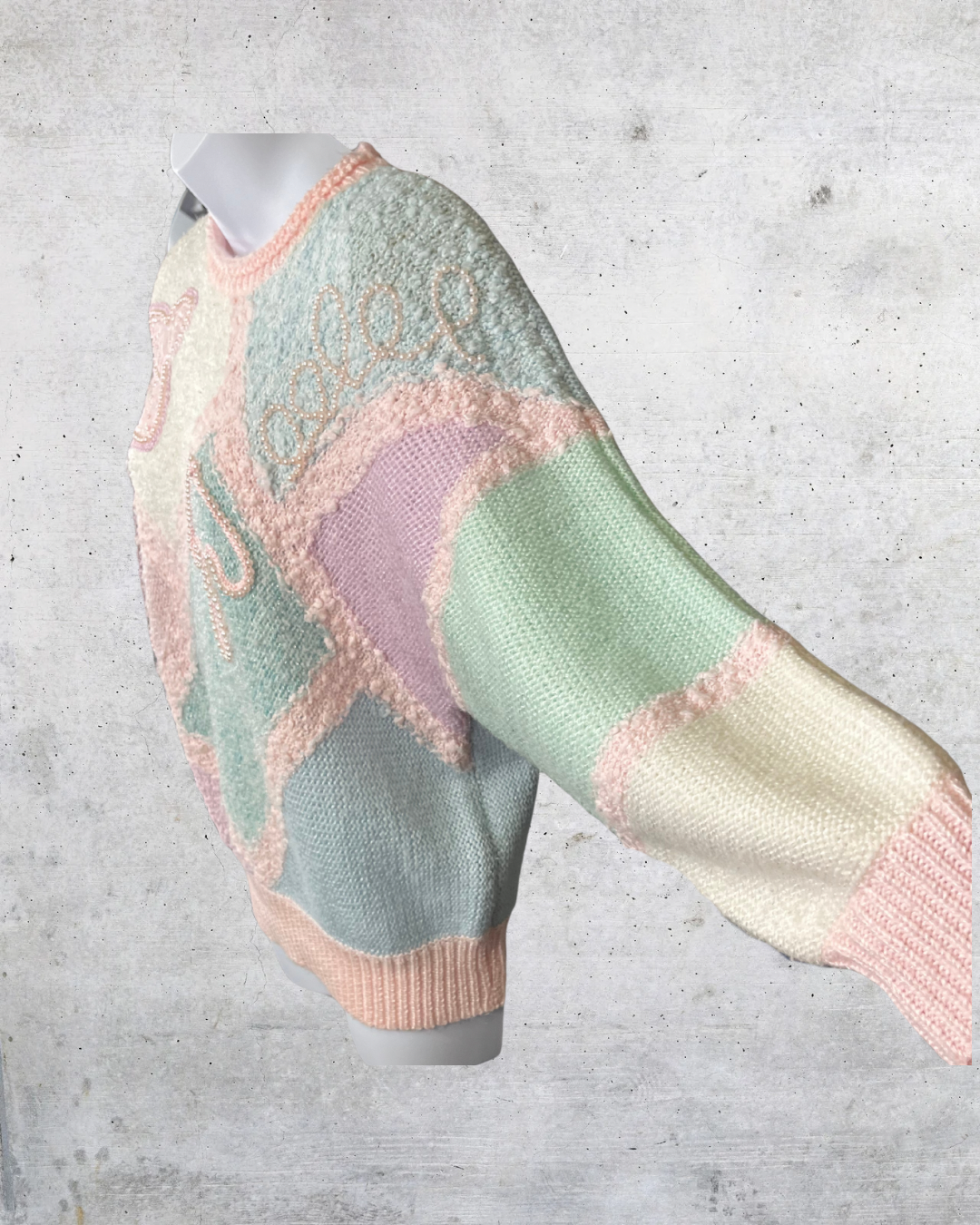 Vintage Jaclyn Smith Pastel Patchwork Beaded Sweater – Large