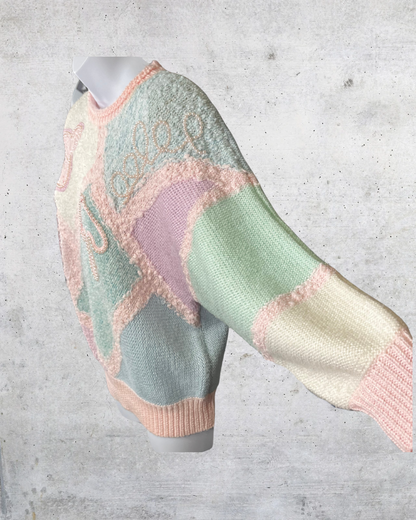 Vintage Jaclyn Smith Pastel Patchwork Beaded Sweater – Large