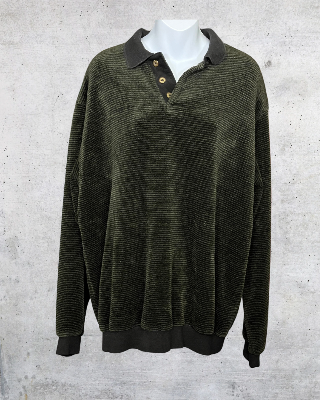 Vintage Straight Down USA Olive Textured Polo Fleece - XL