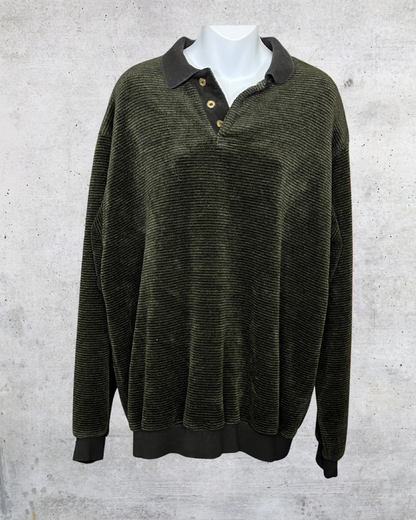 Vintage Straight Down USA Olive Textured Polo Fleece - XL