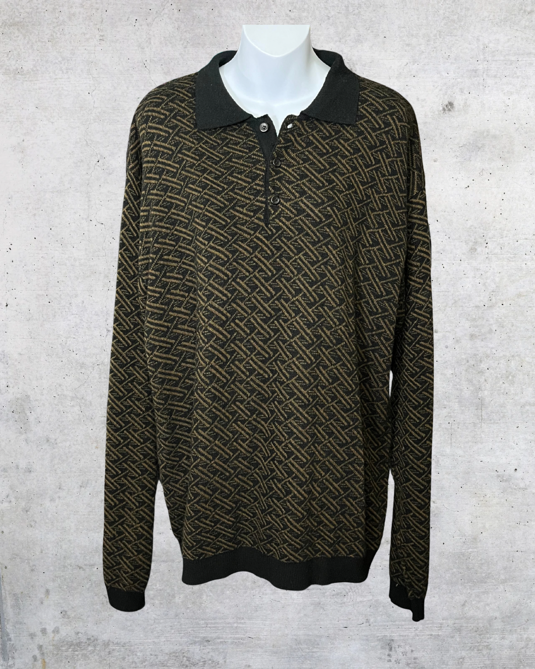 Vintage Untied Textured Knit Pullover with Collar - XL