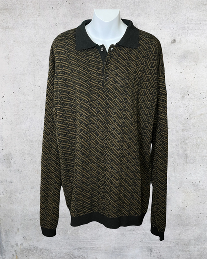 Vintage Untied Textured Knit Pullover with Collar - XL