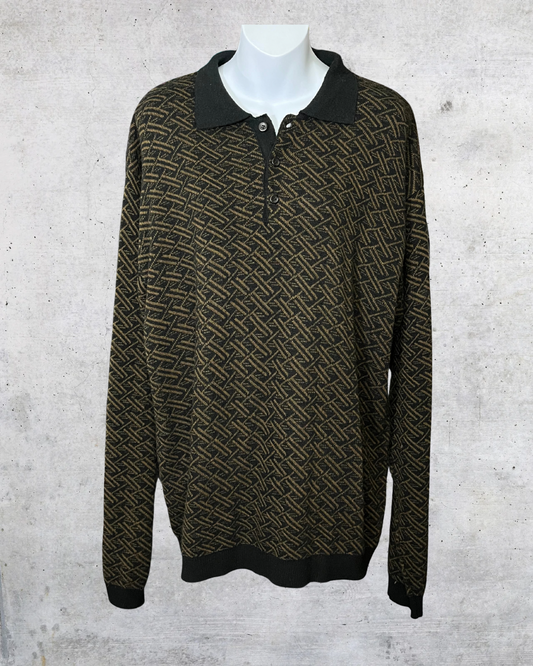 Vintage Untied Textured Knit Pullover with Collar - XL