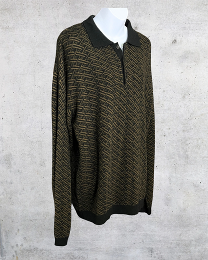 Vintage Untied Textured Knit Pullover with Collar - XL