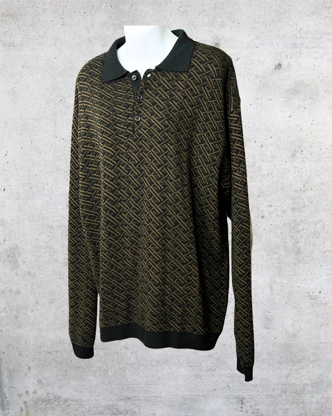 Vintage Untied Textured Knit Pullover with Collar - XL