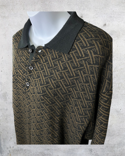 Vintage Untied Textured Knit Pullover with Collar - XL