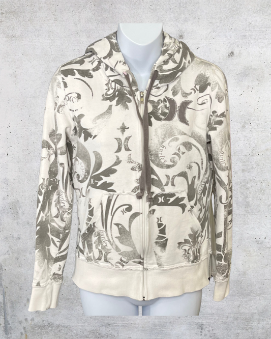 Hurley Zip Hoodie with Scroll Print- Small