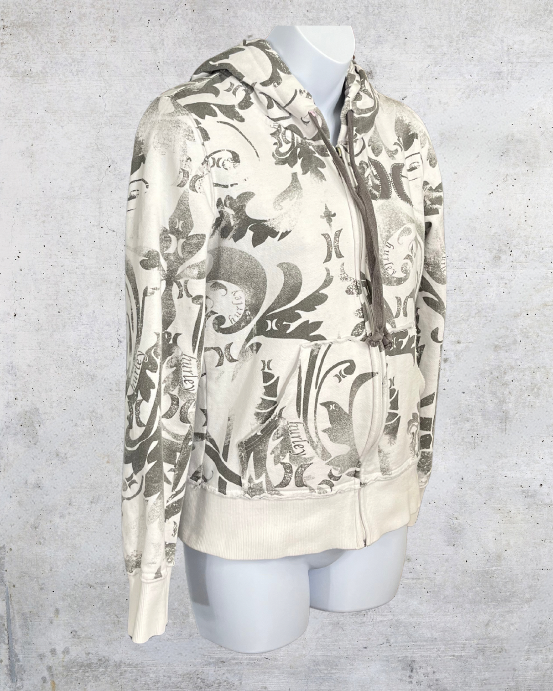 Hurley Zip Hoodie with Scroll Print- Small