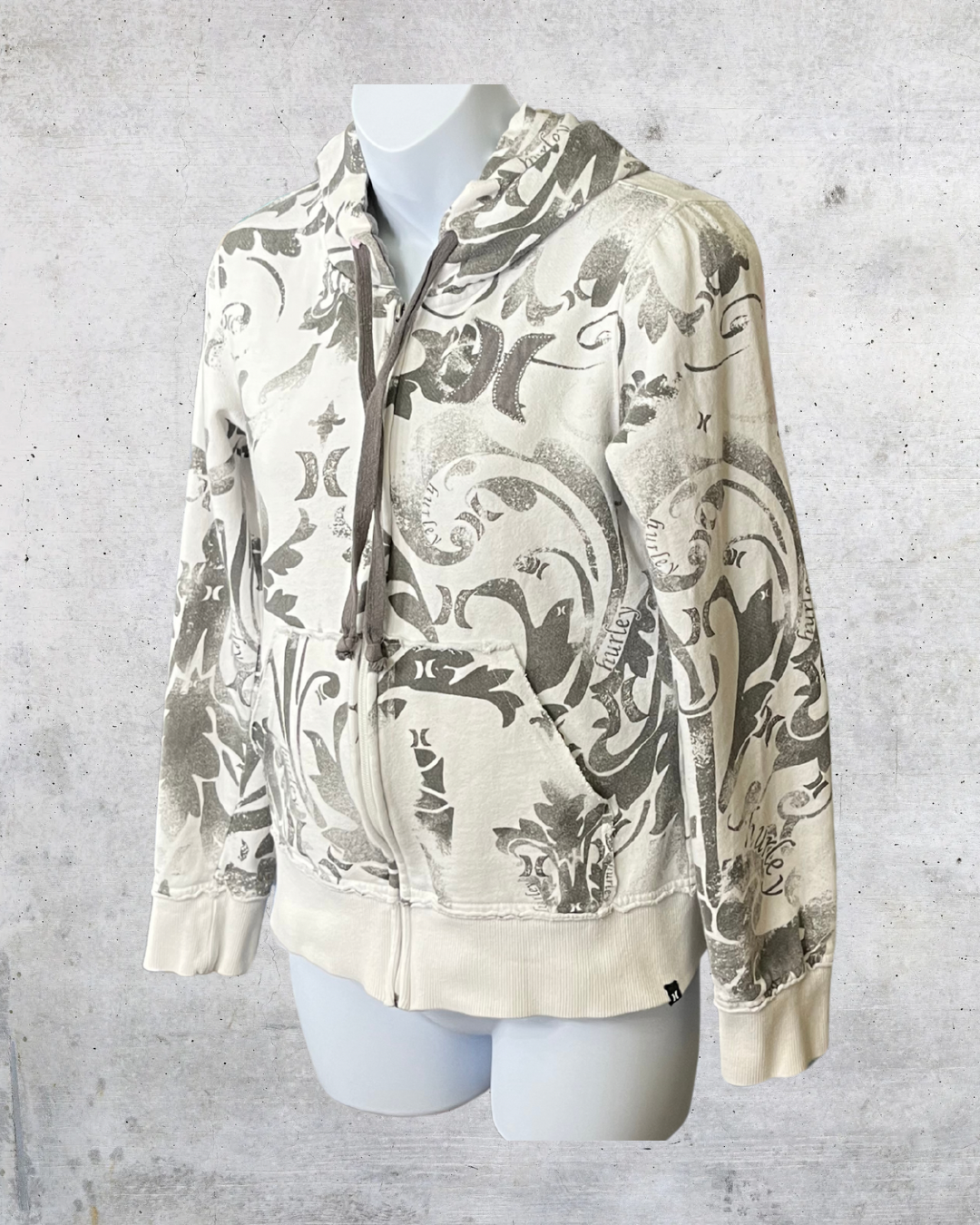 Hurley Zip Hoodie with Scroll Print- Small