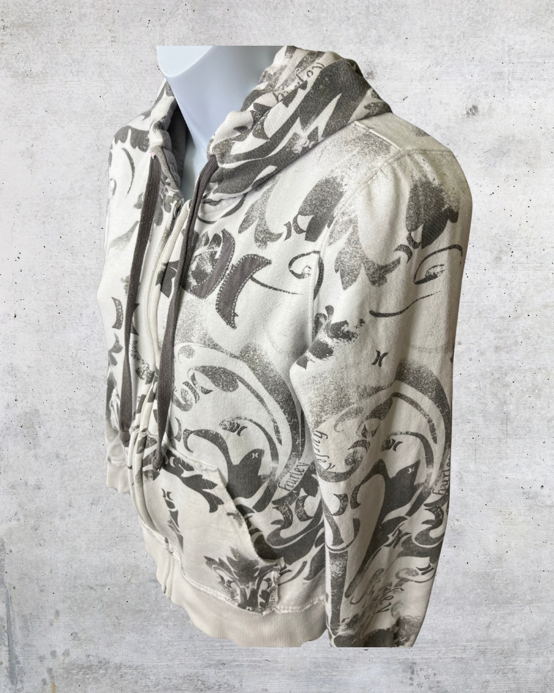 Hurley Zip Hoodie with Scroll Print- Small