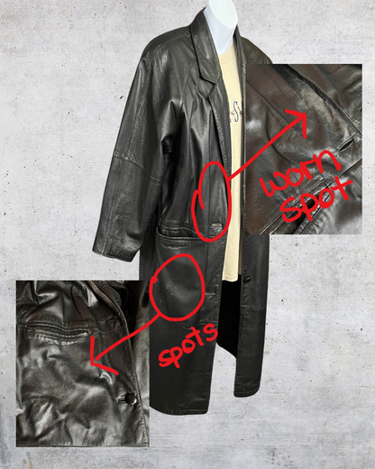 Vintage 90s Black Leather Trench Coat - Petite Large