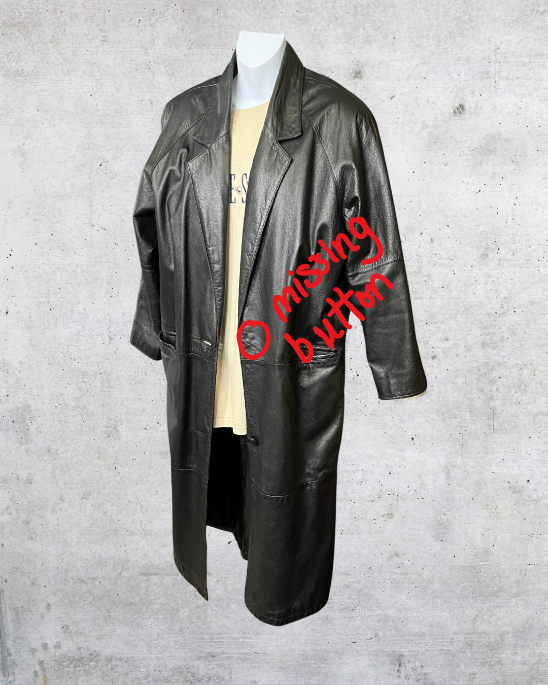 Vintage 90s Black Leather Trench Coat - Petite Large