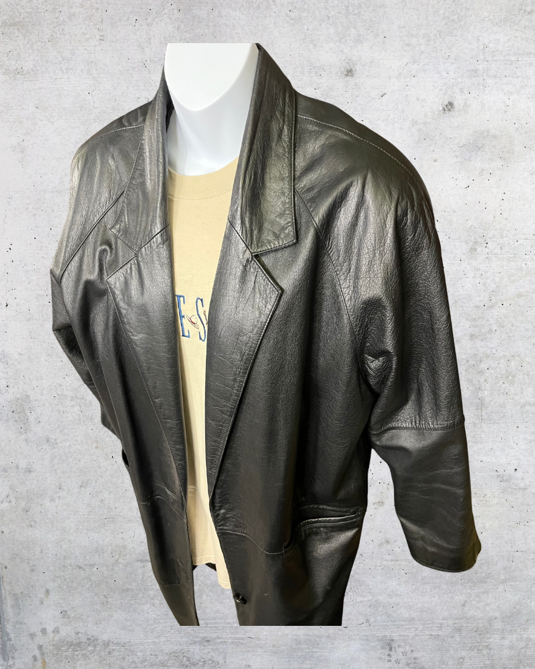 Vintage 90s Black Leather Trench Coat - Petite Large