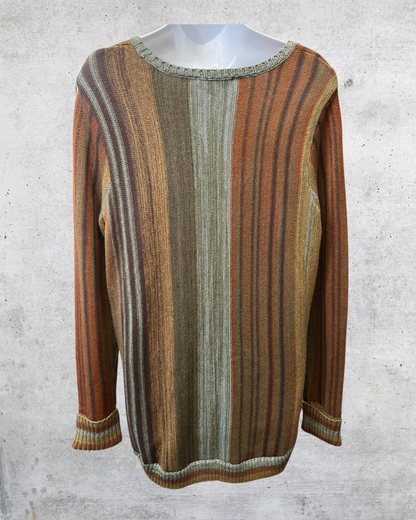 Coldwater Creek Earth Tone Stripe Knit Sweater - Large