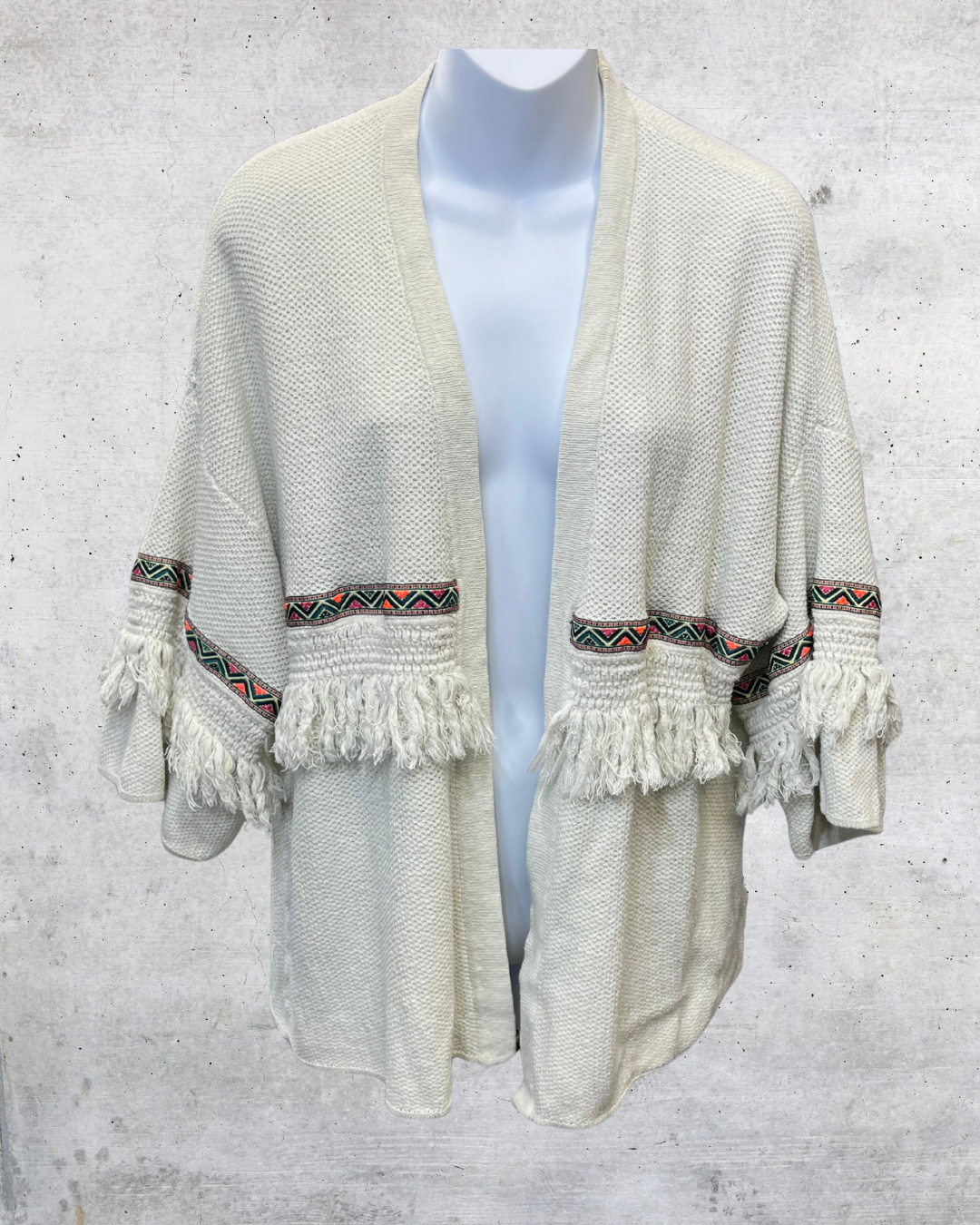 H&M Coachella Cream Fringe Open Cardigan - Large