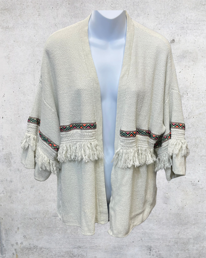 H&M Coachella Cream Fringe Open Cardigan - Large