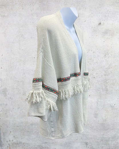 H&M Coachella Cream Fringe Open Cardigan - Large