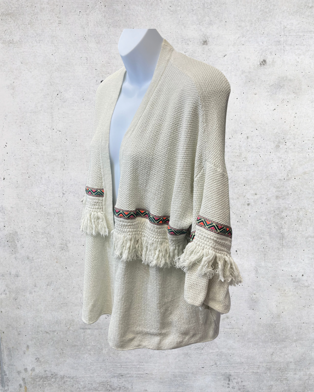 H&M Coachella Cream Fringe Open Cardigan - Large