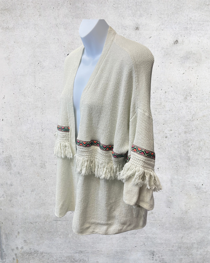 H&M Coachella Cream Fringe Open Cardigan - Large