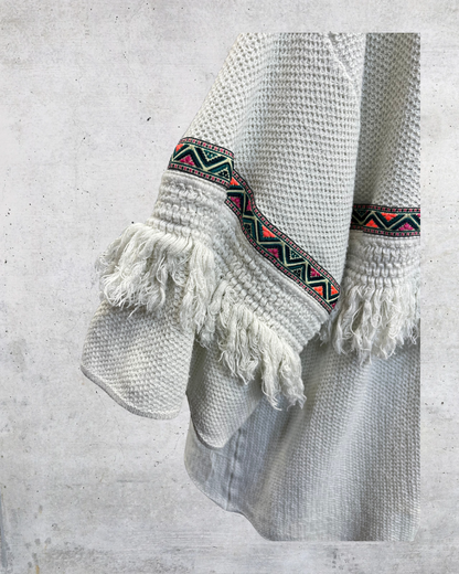 H&M Coachella Cream Fringe Open Cardigan - Large