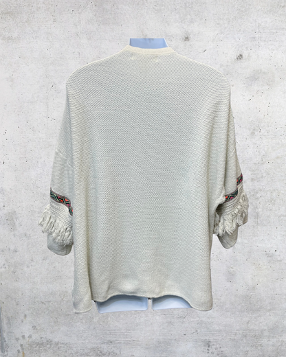 H&M Coachella Cream Fringe Open Cardigan - Large