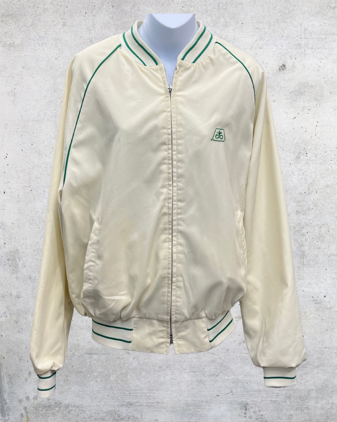 Vintage King Louie Cream Athletic Bomber Jacket - Large